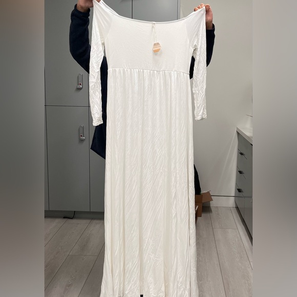 PinkBlush Ivory Solid Off Shoulder Maternity Maxi Dress - Picture 2 of 2